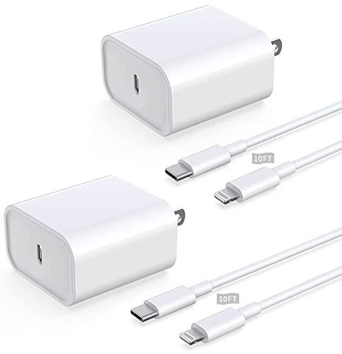 10FT iPhone Fast Charger: Apple MFi Certified 2 Pack PD 20W USB C Wall Charger with 10FT Extra Long Type C to Lightning Cord for iPhone 14 13 12 11 Pro Max XS XR X iPad - Review and Comparison