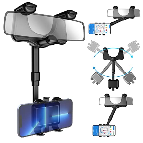 2023 Rotatable and Retractable Rear View Mirror Phone Holder: A Universal Mount for iPhone 11-14 Pro Max and Samsung All Phone