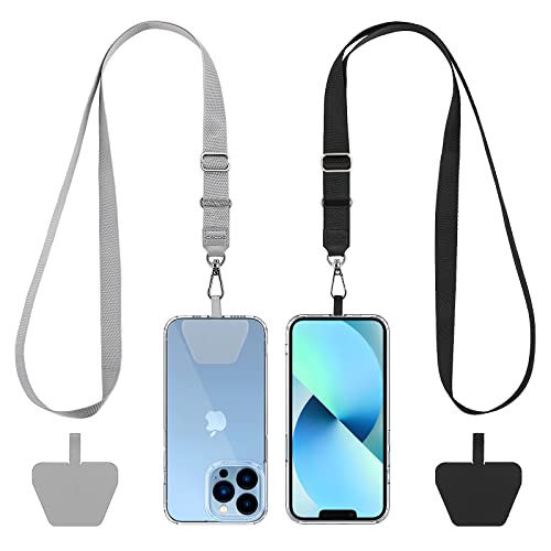 CACOE Phone Lanyard 2 Pack: Adjustable Neck Strap, Phone Patches, Universal Cell Phone Lanyards for Most Smartphones (Black+Gray) - Review and Comparison