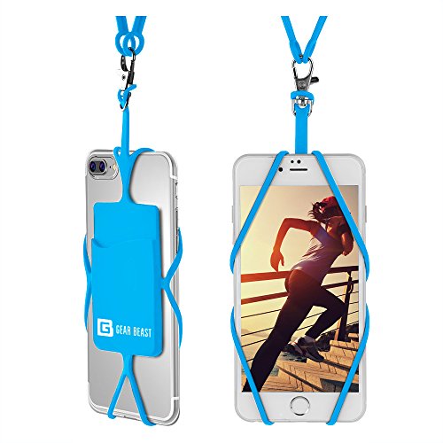 Gear Beast Cell Phone Lanyard - The Best Universal Neck Phone Holder with Card Pocket and Silicone Neck Strap for Most Smartphones - Light Blue Review