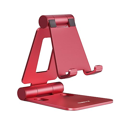 Nulaxy Dual Folding Cell Phone Stand: A Comprehensive Review of the Fully Adjustable Foldable Desktop Phone Holder Cradle Dock Compatible with Phone 15 14 13 12 11 Pro Xs Xs Max Xr X 10, Nintendo Switch, and All Phones (Red)