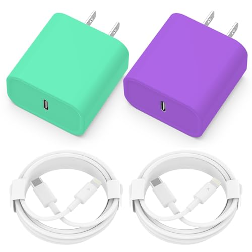 Phone Charger 2 Pack 20W PD USB C Wall Fast Charger Adapter with 2 Pack 6FT Type C to Lightning Cable - Compatible for iPhone 14 13 12 11 Pro Max XR XS X, iPad (Purple+Green): A Review