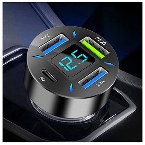 Super Fast 66W Car Charger with Voltmeter & LED Lights: Ultimate Quick Charge for iPhone 14, 13, 12, Samsung S22, S21, S20